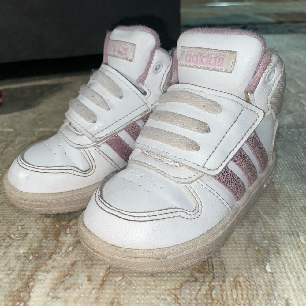 Adidas Kids White and Pink Sneakers